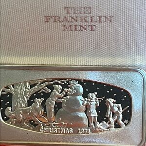 The Snowman Franklin Mint Sterling Holiday Ignot Bar, 1974 Collector’s Edition